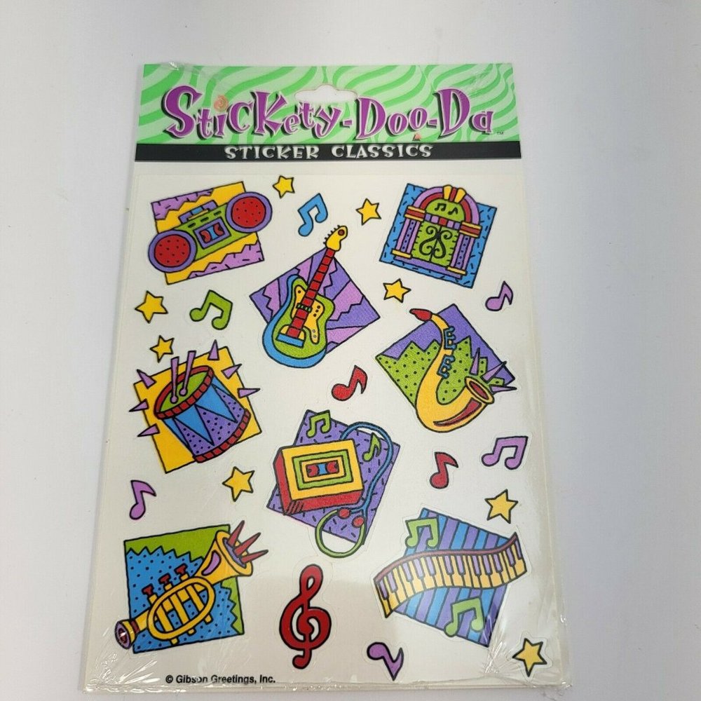 1997 Gibson Greetings Stickety Doo-Da MUSIC INSTRUMENT SONG 2 Sticker Sheets NEW